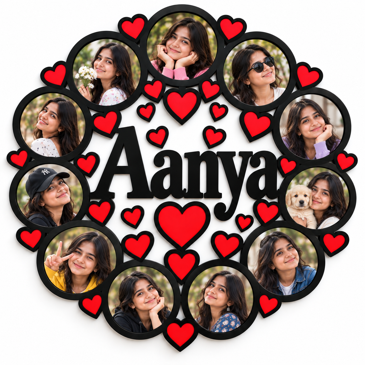 Custom Heart Photo Frame – Name & Photos