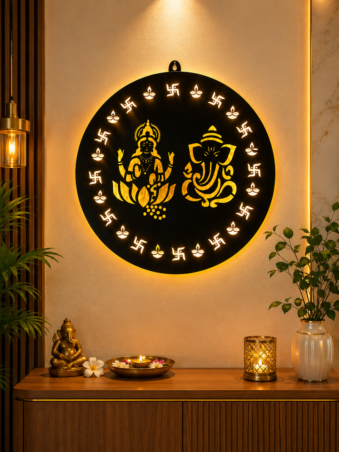 Lakshmi Ganesha LED Wall Decor