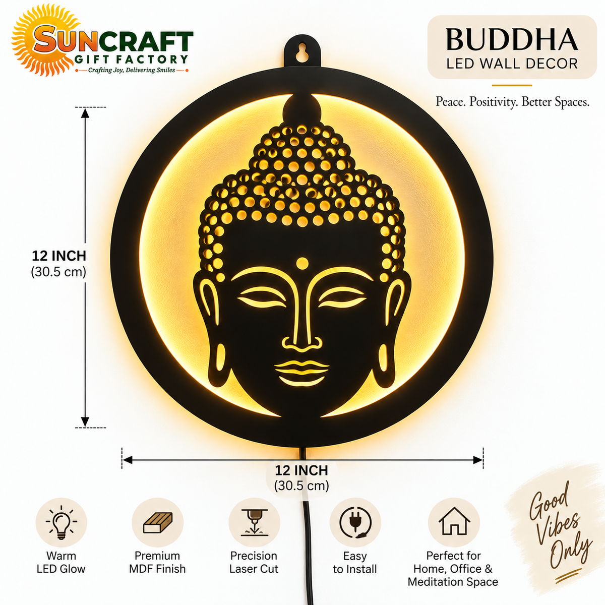 Buddha LED Wall Decor – Peace & Meditation Design