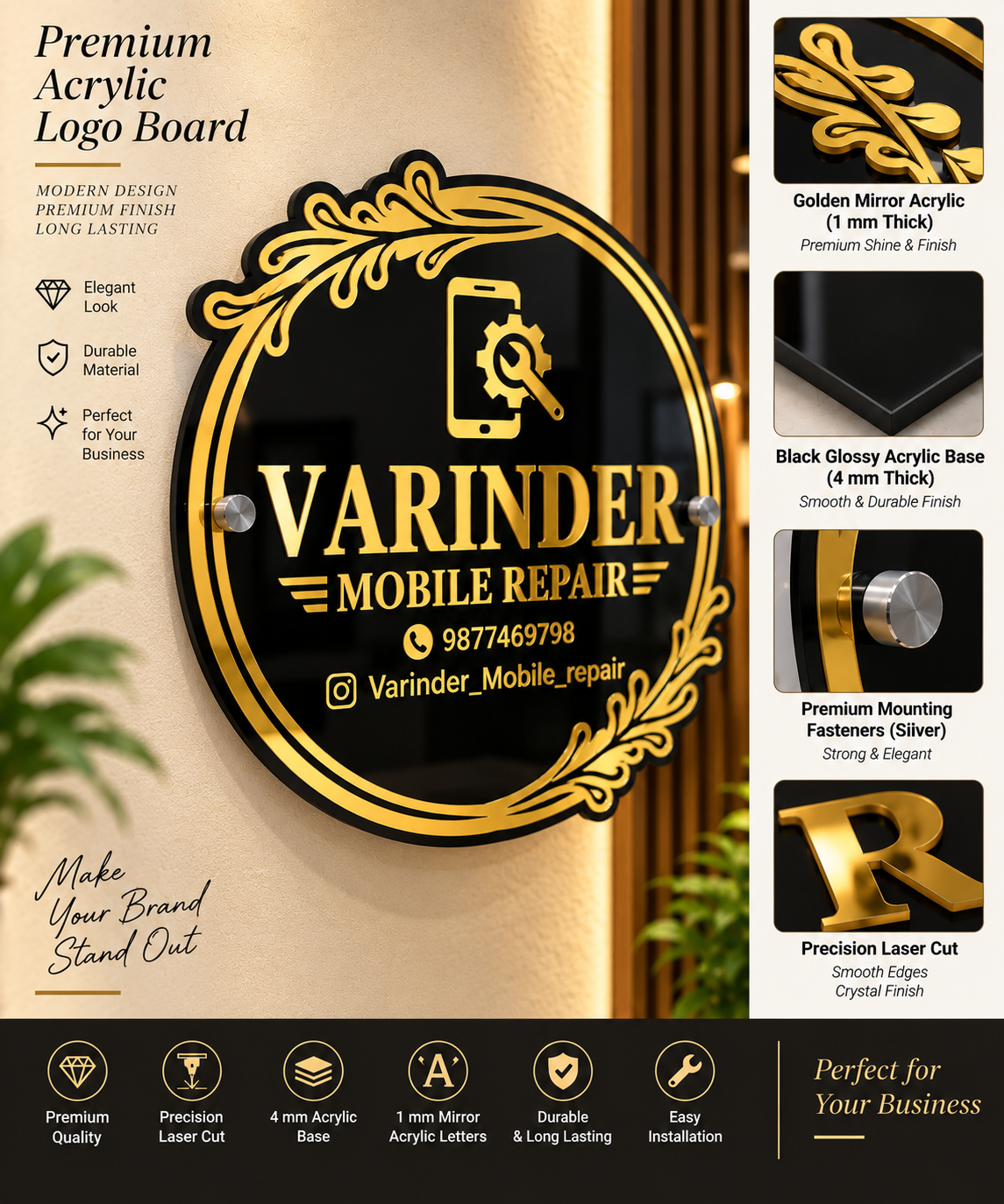 Acrylic Mobile Shop Logo Board – Premium Business Sign