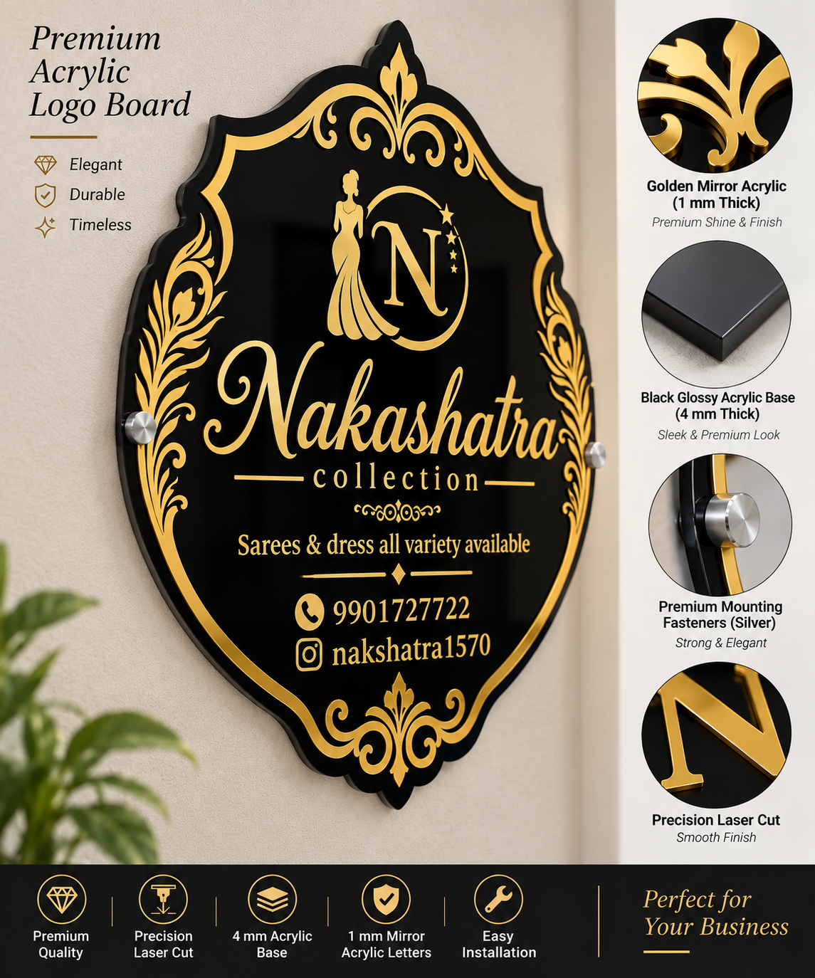 Acrylic Boutique Logo Board – Premium Business Sign